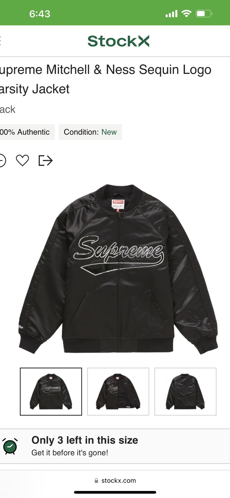Supreme Mitchell & Ness Sequin Logo Varsity Jacket