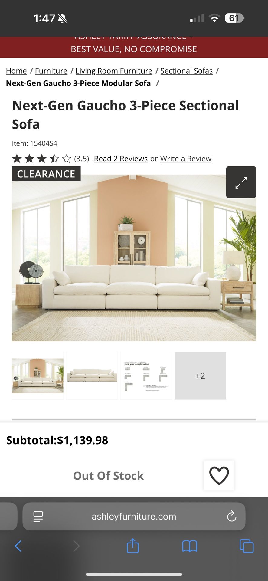 Next Gen Gaucho 3 Piece Sectional Couch