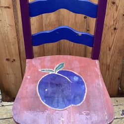 Antique Wooden Chair With Plum Design Carved In Seat