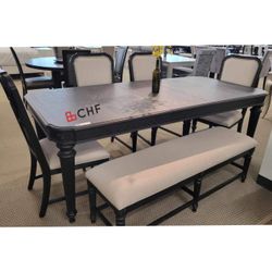 6 Pc Dining Table Set With Bench And 4 Chairs Included 