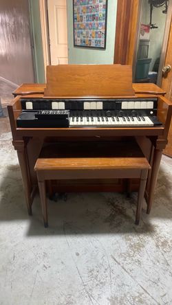 Vintage Console Electric Organ with Bench