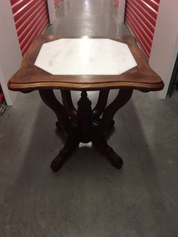 Ornately Carved Marble-Top Entry Table