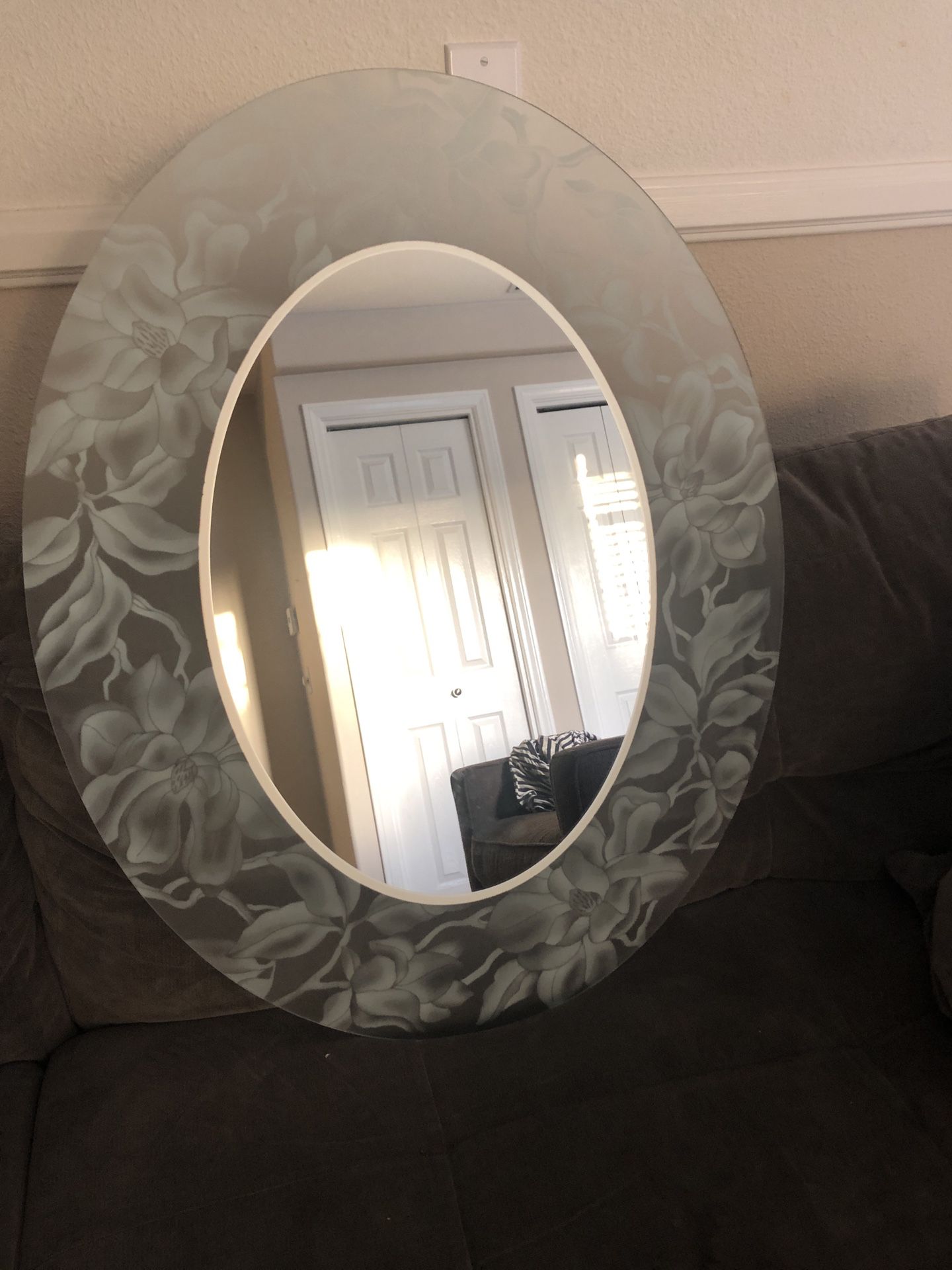 Frosted oval mirror
