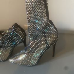 Black Fishnet Rhinestone Boots Brand Ego Offical 