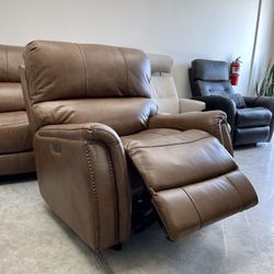 🏷Presley Leather Power Rocker Recliner with Power Headrest, Brown
