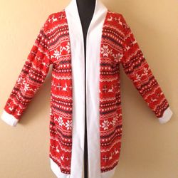 Christmas Xmas Holiday Party Open Front Cardigan Size XL 14-16 Business Casual Snowflakes Reindeer