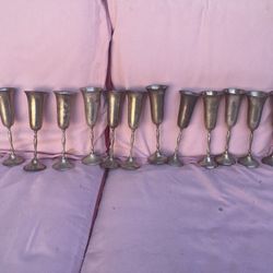 Lot Of 12 Silver Plated Glasses, Never Used, Need To Be Polished