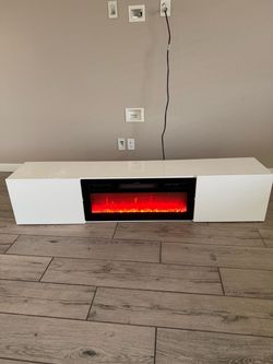White TV Stand with Electric Fireplace