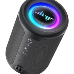 Small Portable Bluetooth Speaker with Lights, TWS Stereo Surround Sound, Type C Powered, Bluetooth 5.3, AUX TF Card Input, Wireless for Outdoor Home