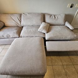 Living Spaces Couch With Recliner And USB Charger 