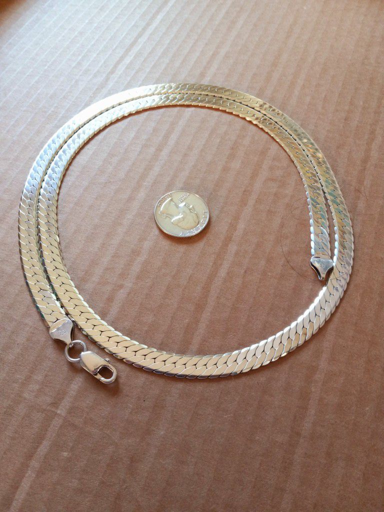 $130! Awesome Super Vintage Solid 925 Sterling Silver Flat Necklace,  30 Inches