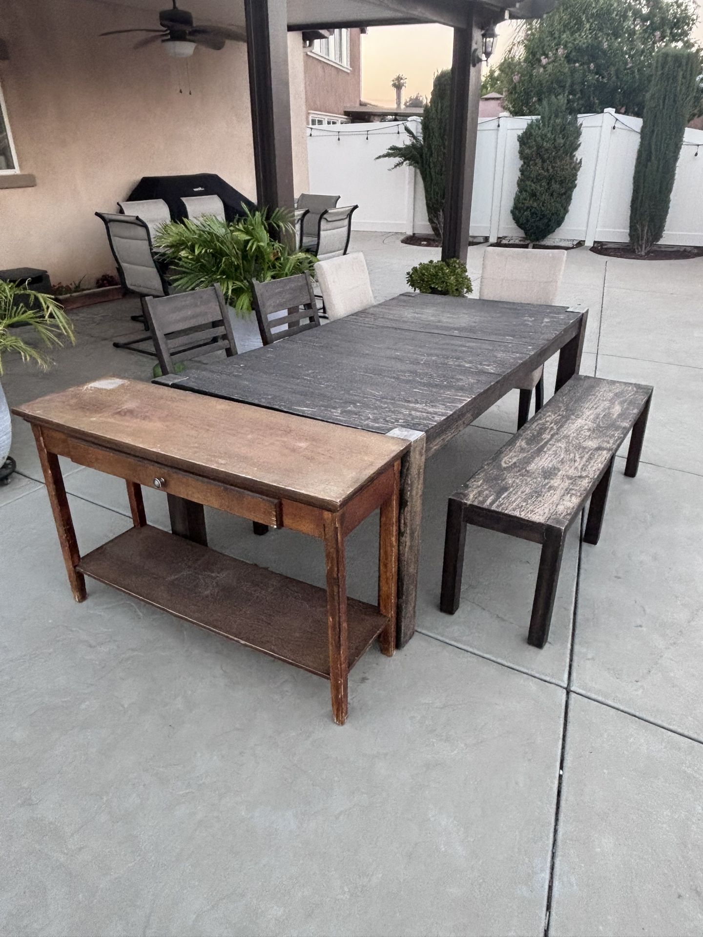 Table, 4 Chairs, Bench and Side Table $50