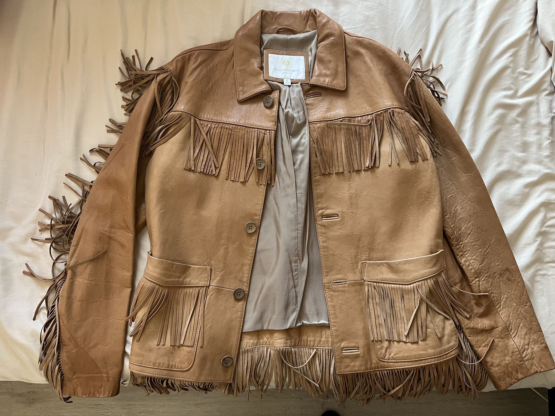 Men’s Banana Republic Fringe Tan Leather Jacket (M)