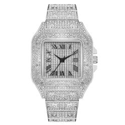 Classic Luxury Business Men’s Square Quartz Watch – Steel Strap with Roman Scale & Rhinestone Accent