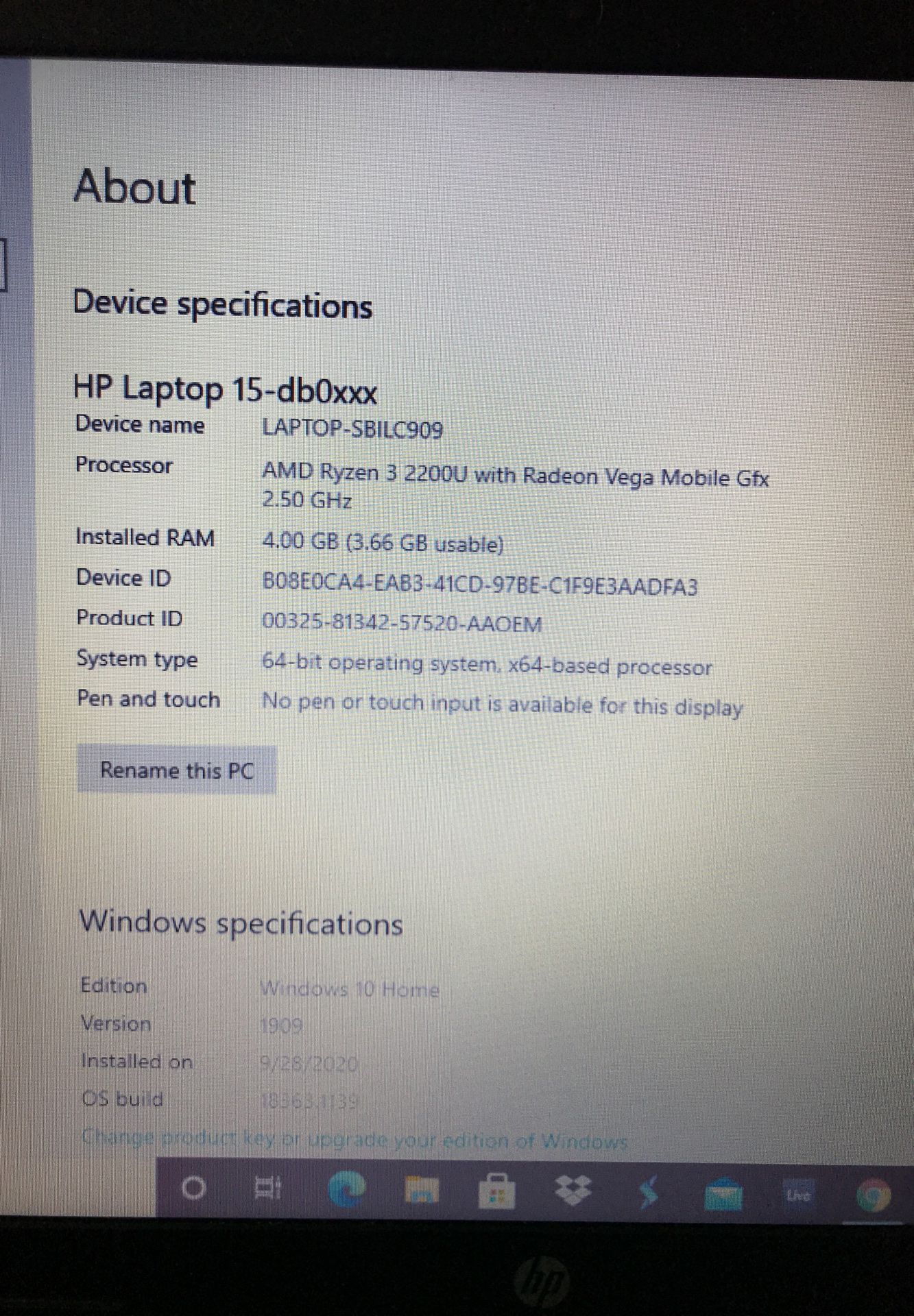 HP Pavilion 15 AMD Ryzen 3 2200U 4GB 1TB 15.6-inch Radeon Vega 3 Graphics Windows 10 Laptop