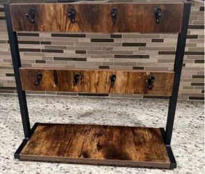 Rustic Wood and Metal Hook Rack with Shelf