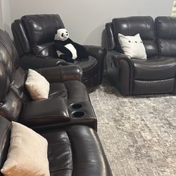Black Leather Sectional Set