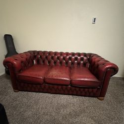 Oxblood Red Leather Chesterfield Tufted Sofa