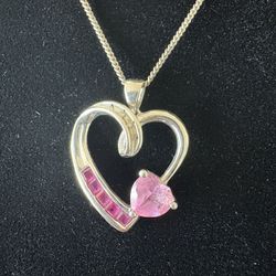 Sterling Silver Diamond, Ruby, Saphire Heart Necklace 