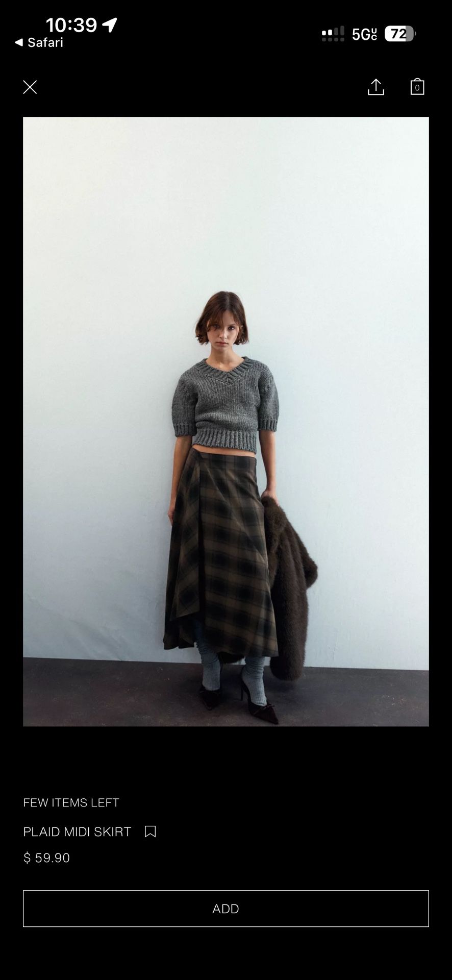 Zara Plaid Midi Skirt Brand New