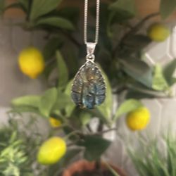 Engraved Labradorite Peacock Necklace