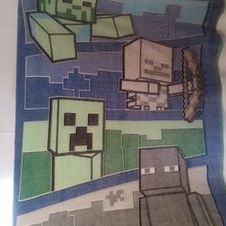Kids Throw Blanket Minecraft Creeper Glow in the Dark Microfiber 46x60 Green

