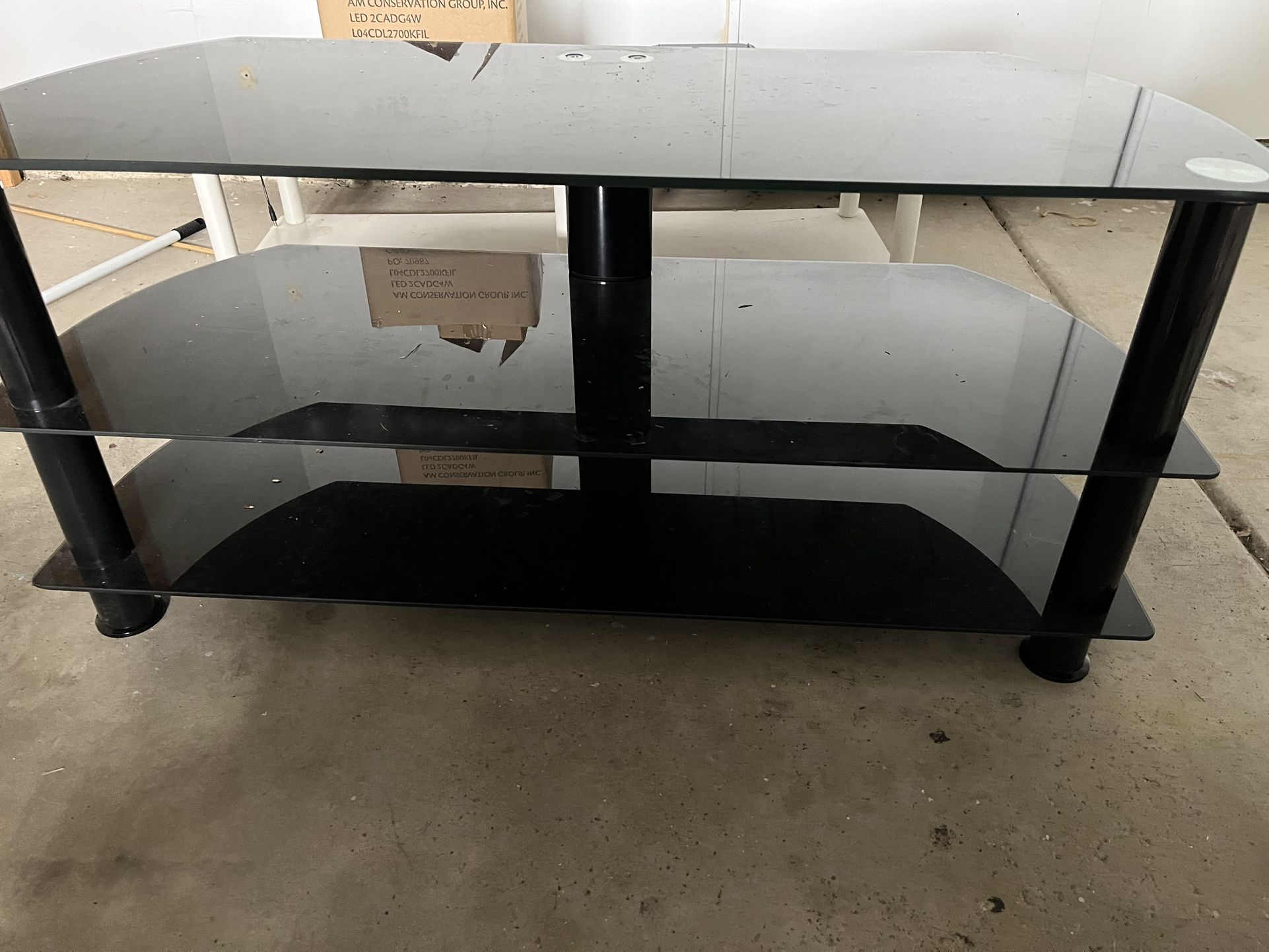 Modern Black Glass TV Stand / Media Console – 3 Shelves