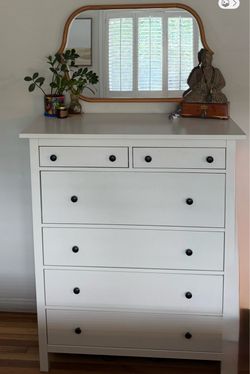 White IKEA HEMNES bedroom set- includes a 5-drawer chest and set of two 2-drawer nightstands