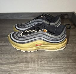 Nike Men Low Top Lace-Up Gold Black Silver Striped Air Max 97 Size 10.5