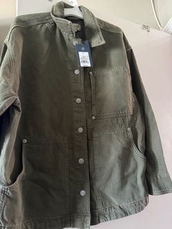 Olive Green Snap-Button Utility Jacket
