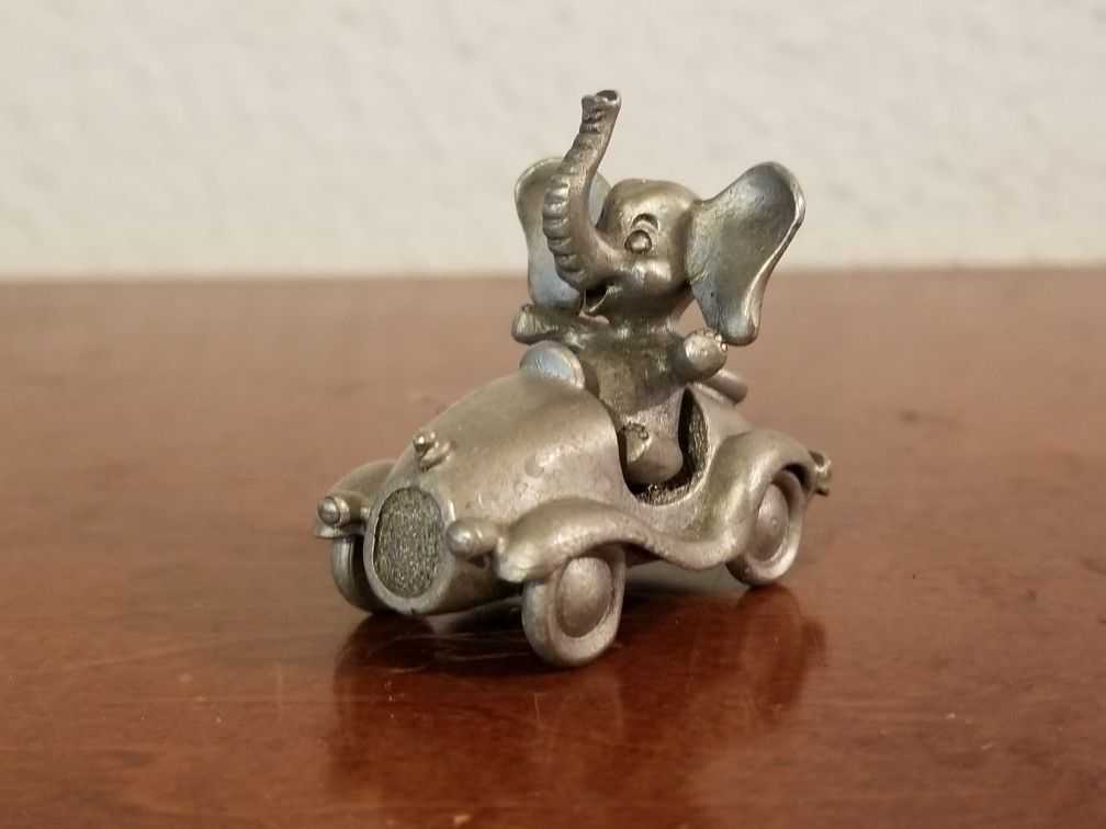 Vintage 1986 Mini/Miniature Spoontiques Pewter Elephant in Car Collectible Figurine. #PP720
