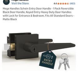 Mega Handles Schein Entry Door Handle - 1 Pack Reversible Black Door Handle, Keyed Entry Heavy Duty Door Handles with Lock for Entrance & Bedroom, Fit