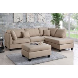 Beige Sectional Sofa With Ottoman 