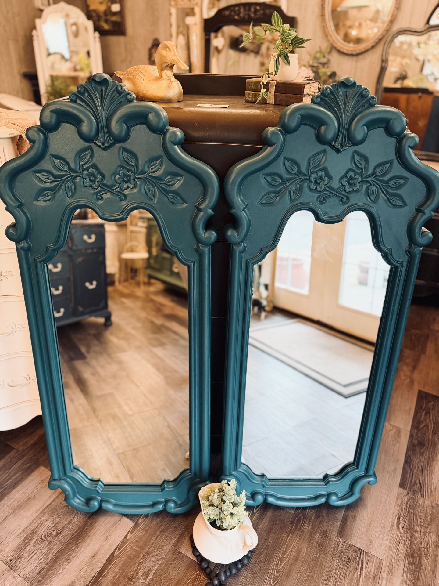 Amazing Tall Vintage Ornate Peacock Teal Matching Mirrors ~ $150 Each 