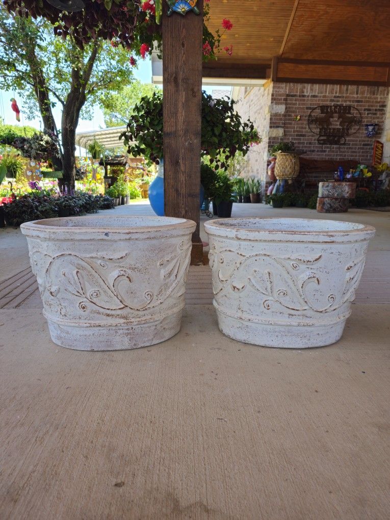 White Oval Clay Pots . (Planters) Plants, Pottery, Talavera $65 cada una.