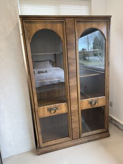 Wood Hutch With Arched Glass Doors