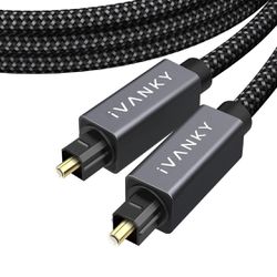 IVANKY Optical Audio Cable 15ft, Slim Braided Fiber Audio Cable, Digital Optical