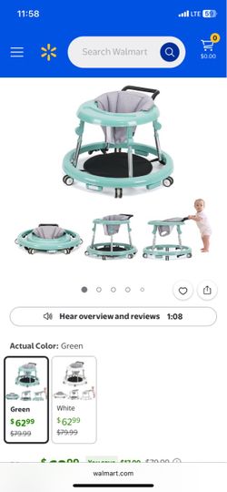 Green Baby Walker with Push Handle