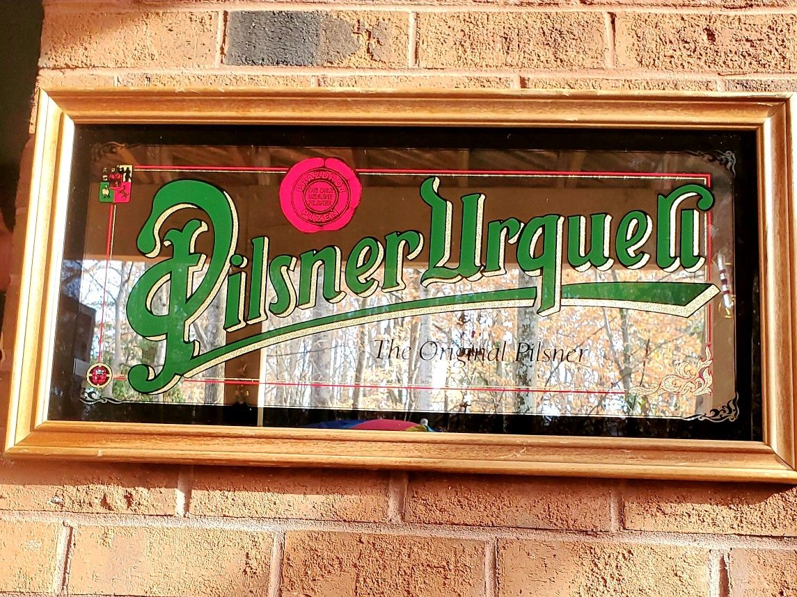 RARE Pilsner Urquell Antique Bar Mirror w/wooden frame