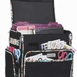 Everything Mary Black & Floral Rolling Scrapbook Storage Tote - Scrapbooking Storage Case for Rings, Paper, Binder, Crafts, Beads, Scissors - Telescop
