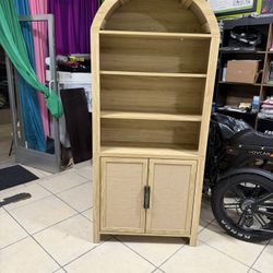 71" Tall Arched Bookcase with Storage, Modern 6-Tier Cabinet with Door, Arched Bookshelf Cabinet with Open Display Storage Shelf for Living Room (Natu