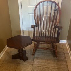 Solid Wood Antique Rocker and Side Table 