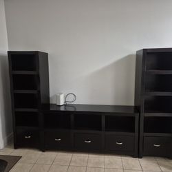 Modern Dark Shelving Unit with Drawers – TV Stand 