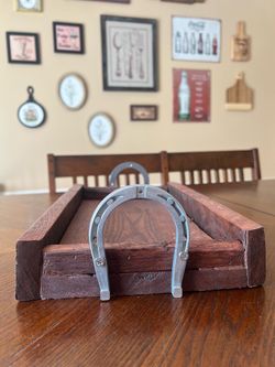 Reclaimed Wood Serving Tray with Horseshoe Handles