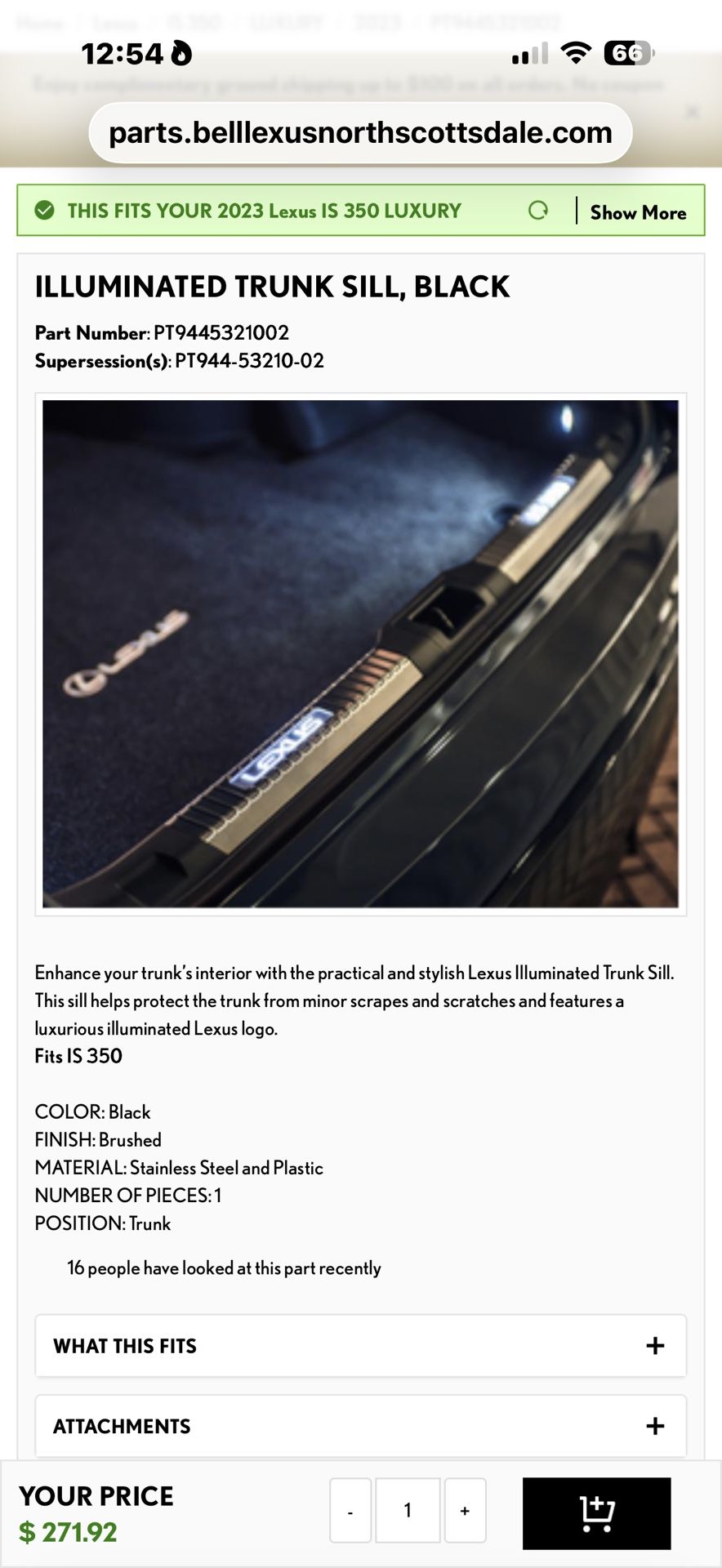 Lexus Is350 ILLUMINATED TRUNK SILL, BLACK