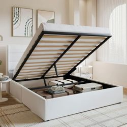 Queen Size Velvet Lift up Hydraulic Storage Platform Bed Frame with Panel Upholstered Wingback Headboard