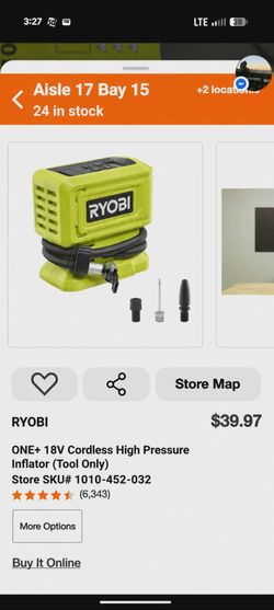 RYOBI ONE+ 18V Cordless High Pressure Inflator (Tool Only)