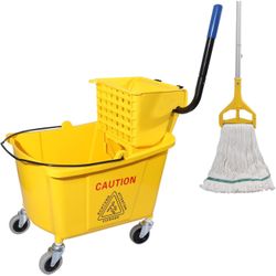 35QT Commercial/Industrial Style Mop Bucket With Mop