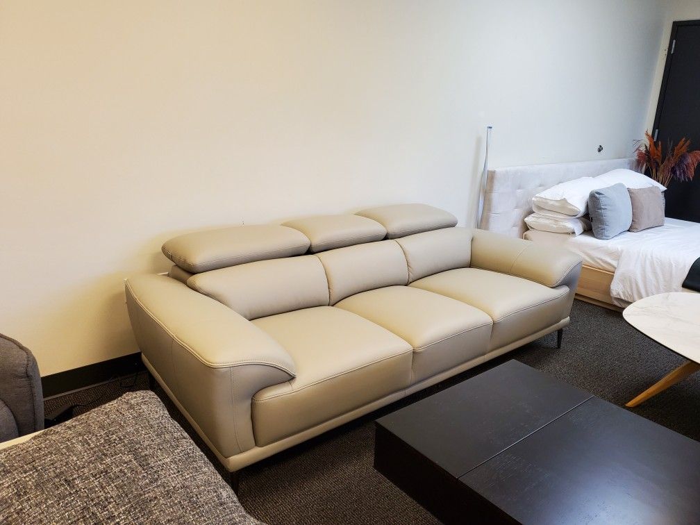 Sofa Real Leather With Adjustable Headrest