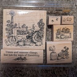 1999, Stampin Up, Times & Seasons, Six Piece Rubber Ink Wood Mounted Stamp Set